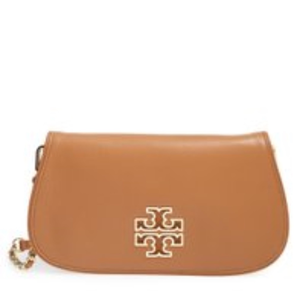 Tory Burch Tan Britten Flap Clutch